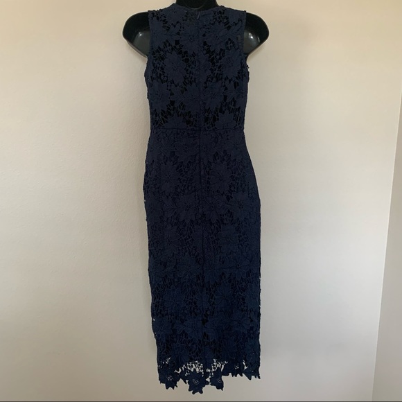 Main Strip Navy Blue Criss Cross Bust Lace Sleeveless Midi Dress - Picture 6 of 8